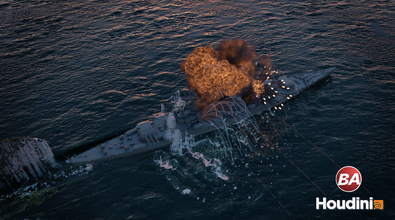 Battleship Firing at Ocean