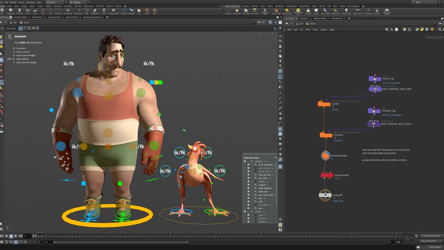 Adding characters to an animation scene.