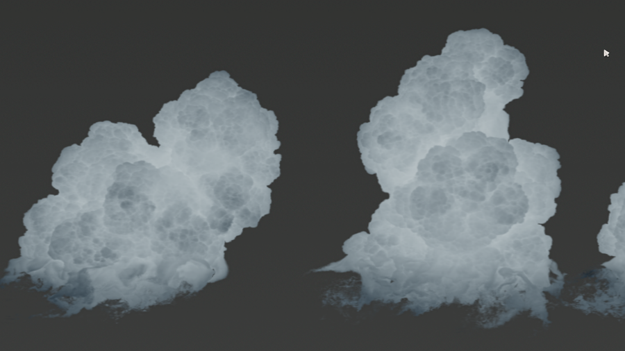 Viewport preview of the generated clouds at SOP level using the cloud volume visualizer settings.