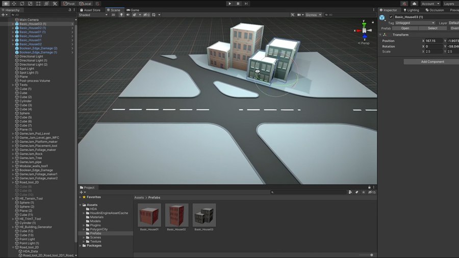 This tool lets you generate a road system using shapes in Unity to define the placement of the roads. You can then control the curbs, roads lines and platform size. You can also set up UVS and inputs for adding materials to the system.