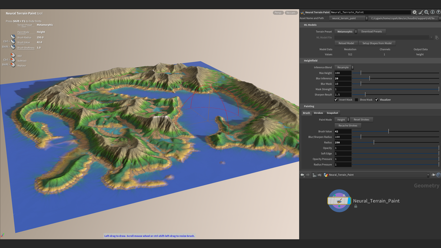 Neural Terrain Paint hdas interactive painting mode in action