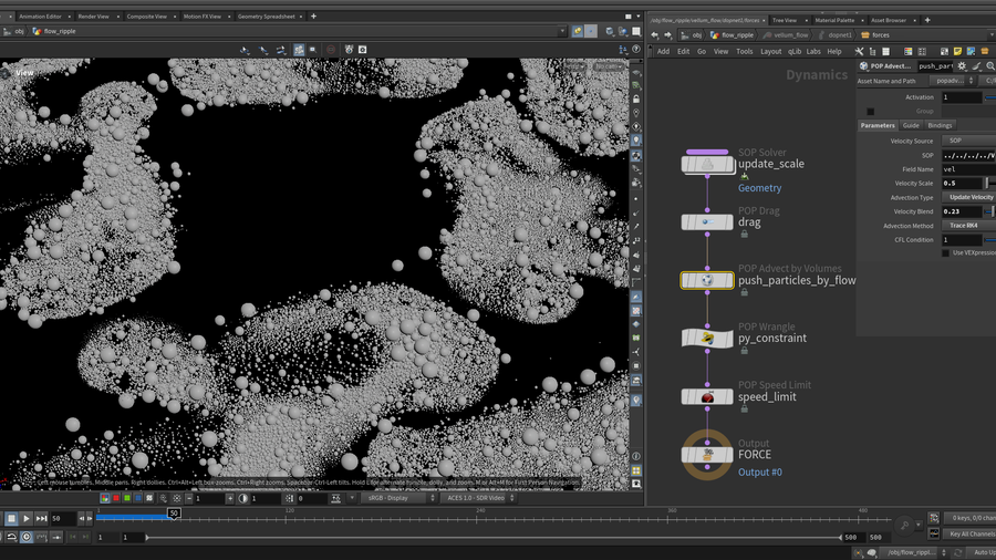 Use flow velocity to drive particles simulation