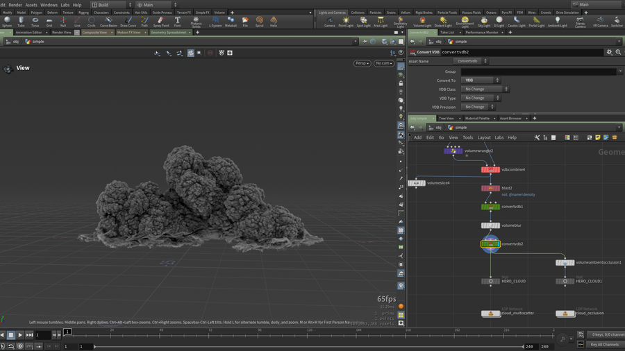 Basic cloud shape displaced by billowy and wispy noise.