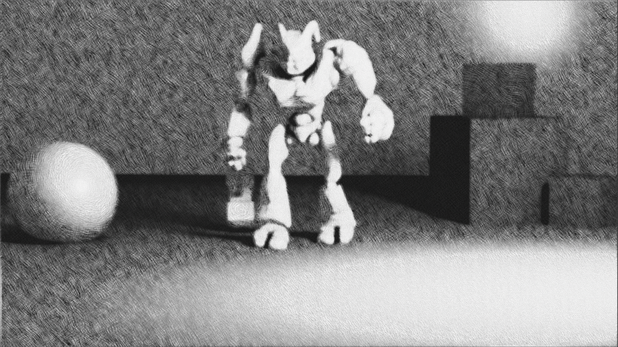 Complex example represents usage of direction controlled hatching in black/white