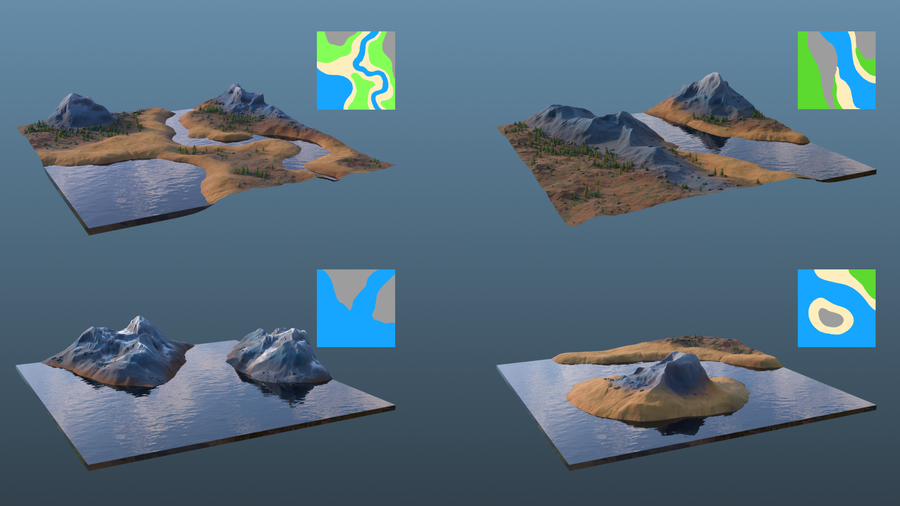This project generates terrain and scatters assets based on input images.