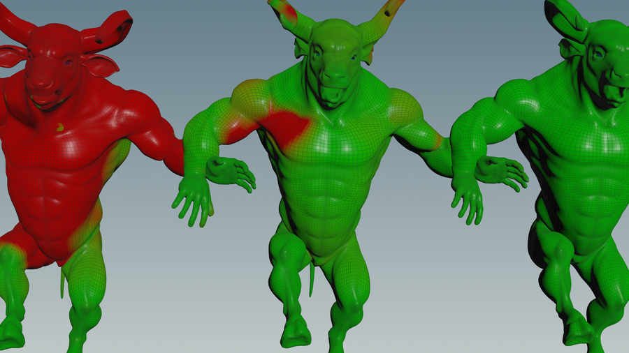 Preview of training analysis of ML Accuracy. Left-Skinned. Right-Vellum Solver. Middle-ML Deformed