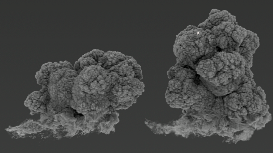 Viewport preview of the generated clouds at SOP level using the default volume visualizer settings.