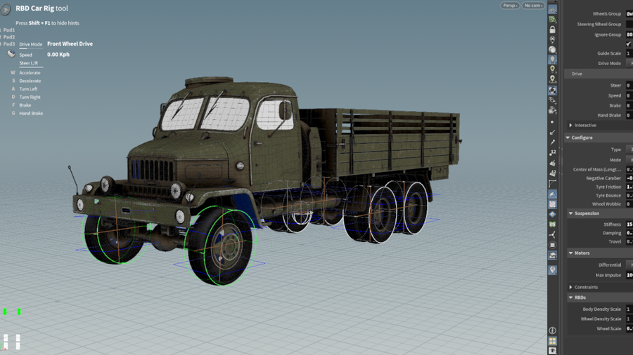 Car rig; scene screenshot showing included truck geometry.