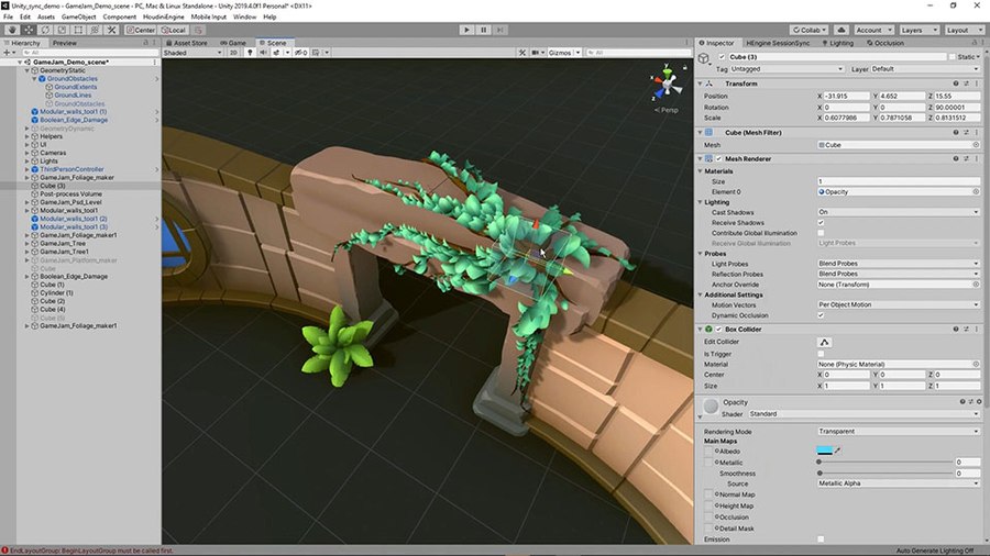 Foliage can be added to your game level as plants on the ground or attached to geometry to create vines. You have control over the shape of the leaves, how many are there and how they interact with other objects.