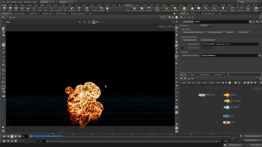 File includes 3 volume shading variations using the new Pyro Baked Volume SOP.