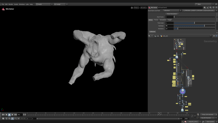 Muscle and tissue simulation with Otis Solver