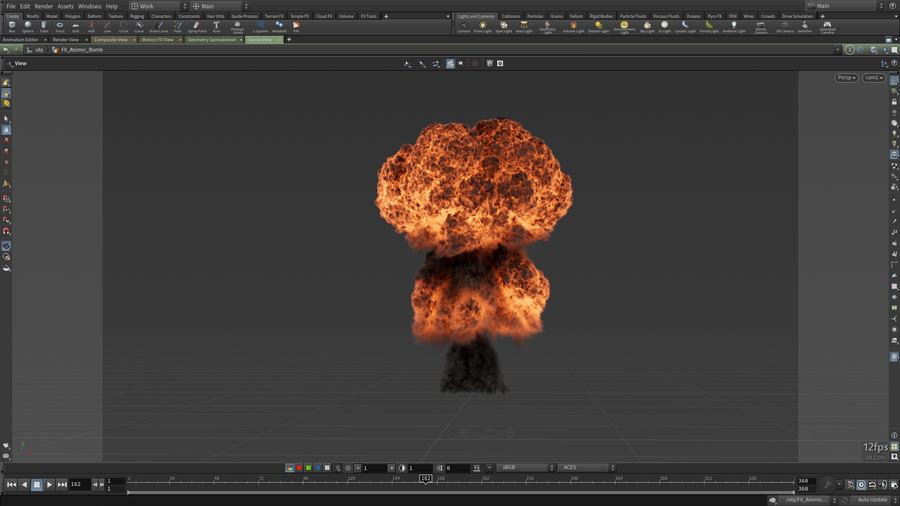 Explosion component in the viewport on frame 162