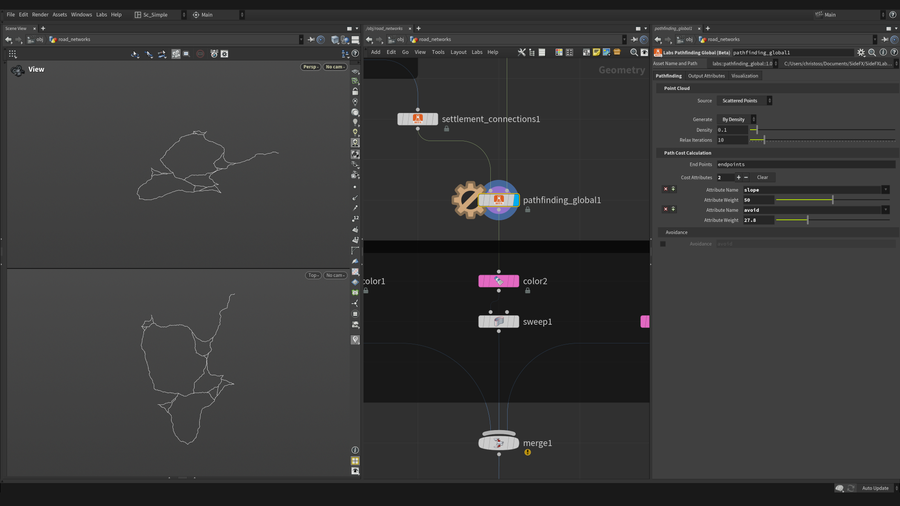 Pathfinding Global creates paths between points of interest on a given terrain based on cost and avoidance attributes.