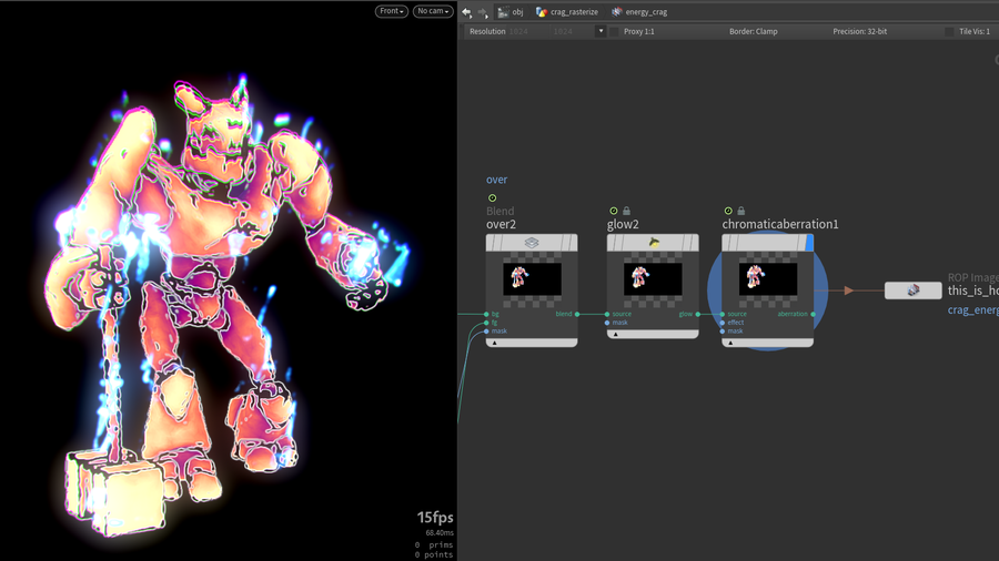 Add some extra post FXs like Glow to make Crag stand out and then render him out as a jpg sequence.