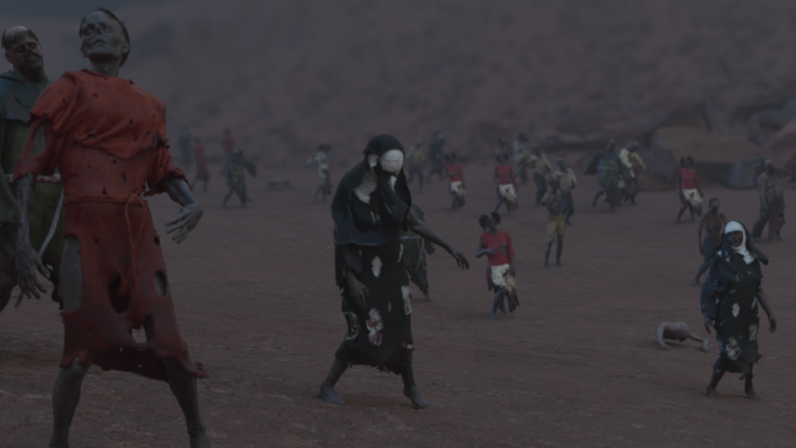 Zombie crowd scene rendered in Karma XPU.