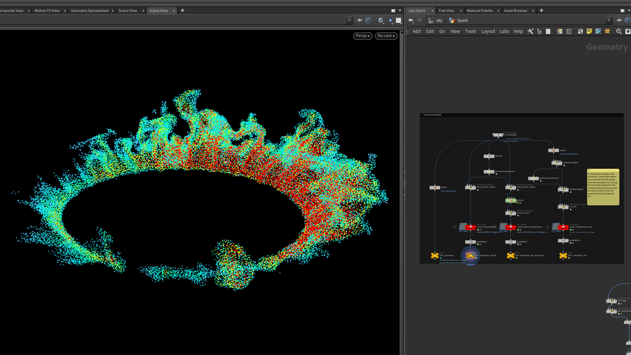 Pyro VDB converted to points for controlling sparks shading