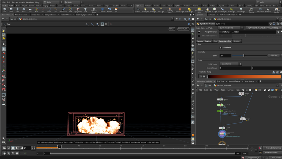 Switch on seconday fire in the Pyro Baked Volume SOP to simulate and render with trails.