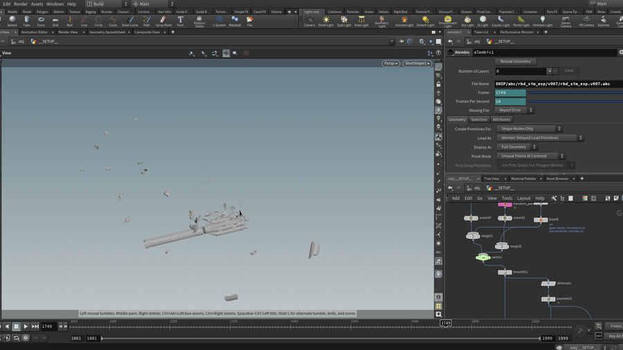 RBD setup shows how to achieve destruction effect of the rocket