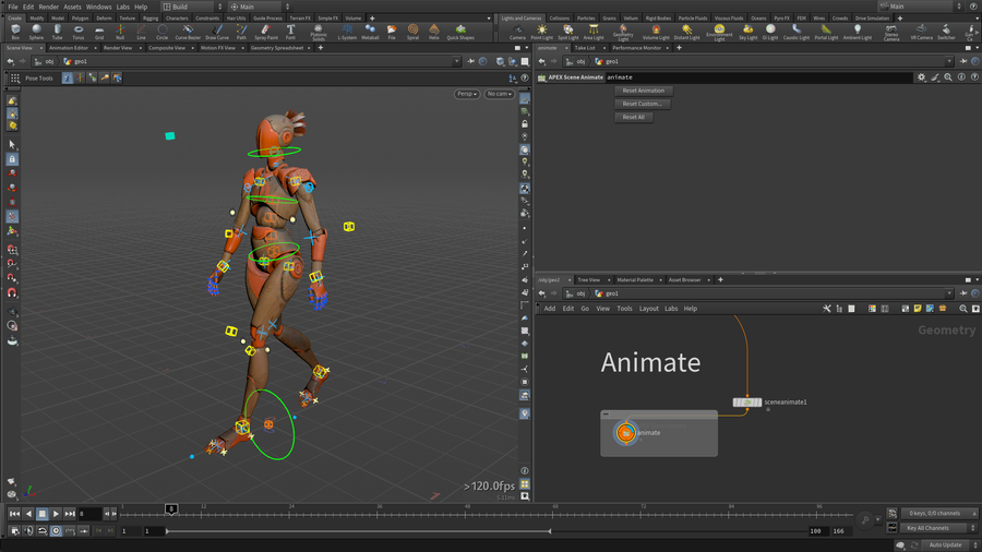 The APEX animate node is used to keyframe the character