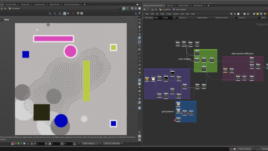 Custom animated texture from collision and reaction diffusion