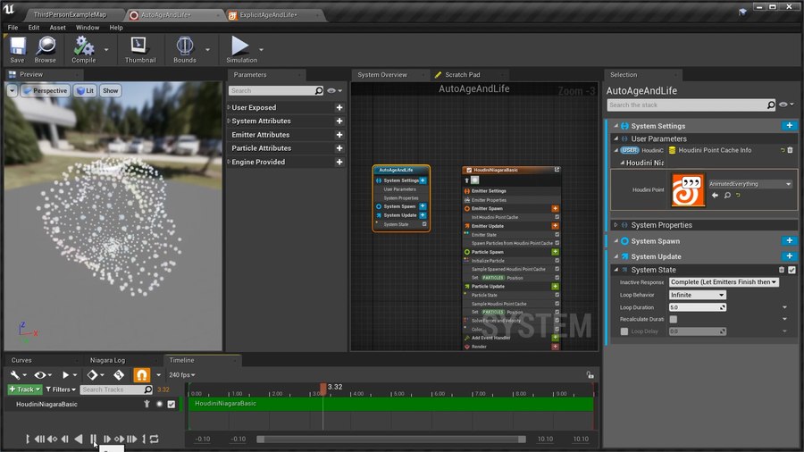 The Houdini Niagara Plug-in allows importing and processing of Point Cache assets in Unreal’s Niagara Visual Effects System.