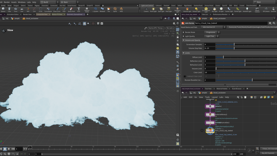 Karma XPU render of the cloud using ambient occlusion emission