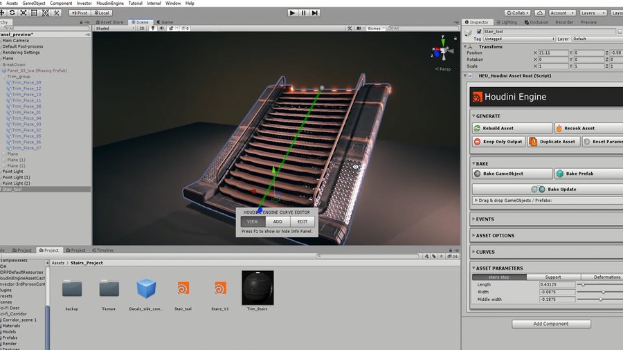 You can use the asset directly in the Unity game editor to make the right decision in context. This uses the Houdini Engine for Unity plug-in.