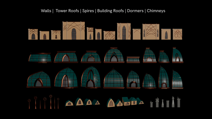 Architecture modules are generated using procedural module generators.