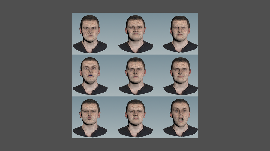 A series of captured expressions with Topo Flow.