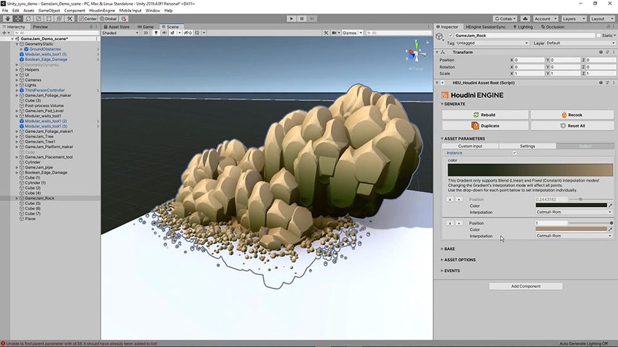 This tool lets you create rock formations to use in your game level.  You can take geometry from your editor and use that to drive the shape of the rocks and you can add smaller rocks where the formations touch the ground.