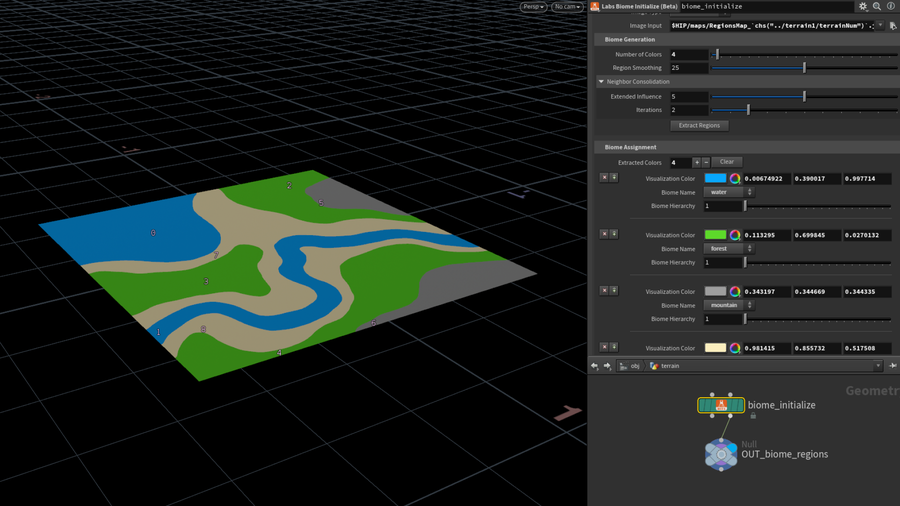 Biome regions are extracted from an image using the Labs Biome Initialize SOP.