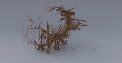 Wooden tower collapse by shock wave