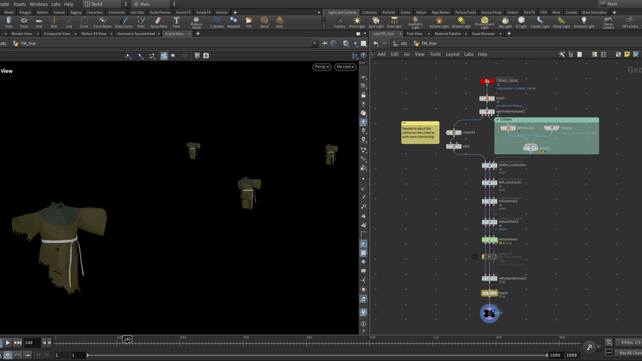 Vellum simulation setup (post-crowd simulation) for Friar.