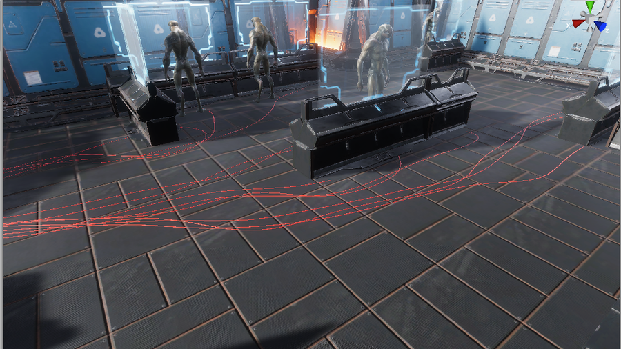 Findshortestpath and Vellum is being used to generate cables throughout the level.