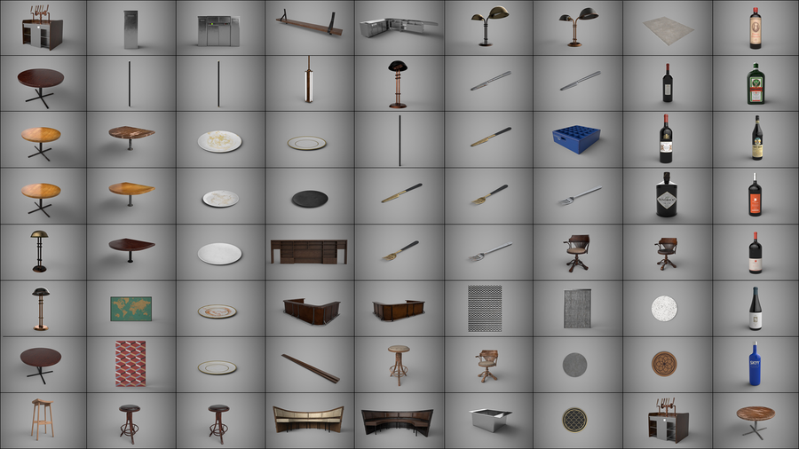 The asset preparation file contains a number of different LOP node setups showing how each asset was imported from an OBJ file, assigned a material then output as USD.