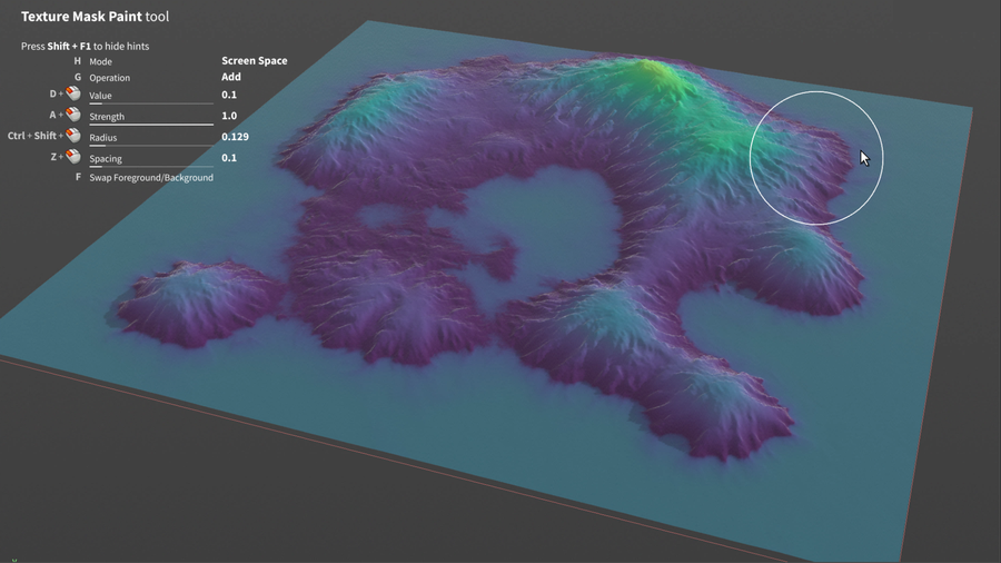 Preview of the ONNX model applied directly on a heightfield with user paint input