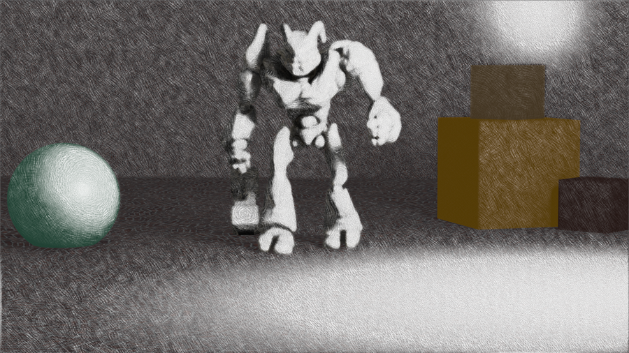 Complex example represents usage of direction controlled hatching in color